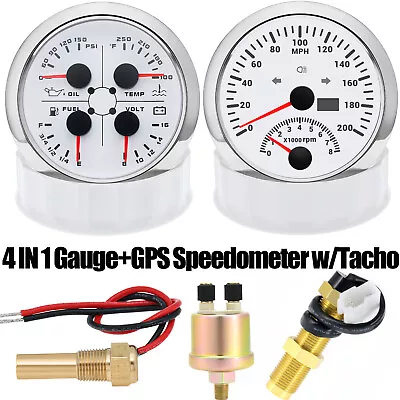 85mm White GPS Speedometer 200MPH W/Tacho&4 IN 1 Gauge With Sensor For Boat Car  • $110.89