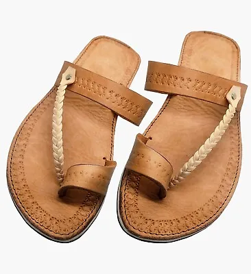 Handmade Moroccan Leather Sandals Berber Sandal Flip Flop Shoes Natural Leather • $32.99