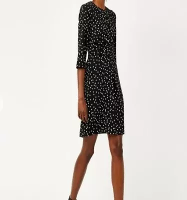 Warehouse BNWT Atom Print Spot Crepe Dress Size 12 RRP £52 Black White • £0.99