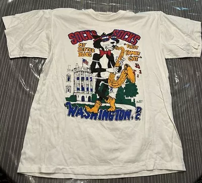 Vintage 90s 1993 Socks The Cat T-shirt Large First Bill Clinton Jazz Blues RARE • $28