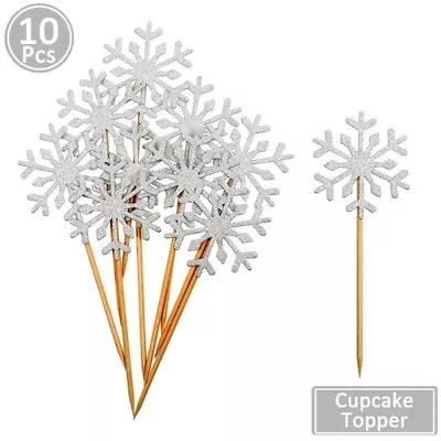 £2.99 • Buy 10 Pieces Snowflake Silver Glitter Cake Topper Frozen Decoration Supplies Party
