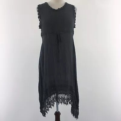 NWT MONORENO Charcoal Gray Sleeveless Babydoll Sheer Lace Mini Dress Women M • $39.95