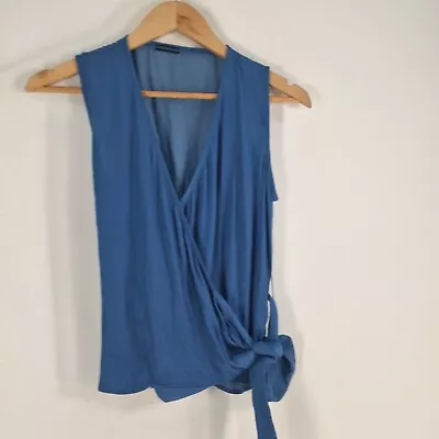 Oysho Womens Blouse Top Size S Blue Sleeveless Vneck Wrap Solid 044690 • $15.96