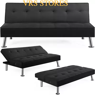 Home Furniture Modern Fabric Convertible Futon With USB Black For Living Room • $280.36