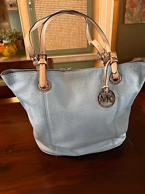 Michael Kors Jet Set Signature Leather Shoulder Tote Purse Light Sky Blue NWT • $95