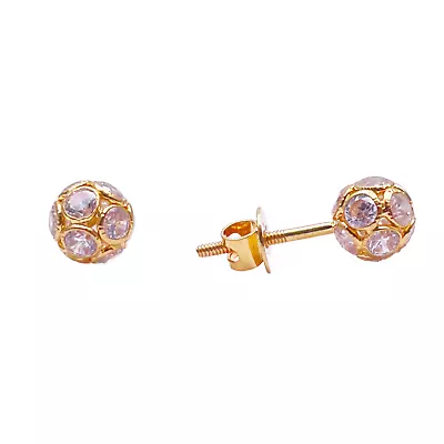 22ct Yellow Gold Fancy Cubic Zirconia Sparkly Ball Earrings • £160