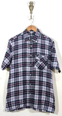 Vgc 90's Vintage Multicolour Check Pattern Wavey Shirt Short Sleeve Button Up L • £20