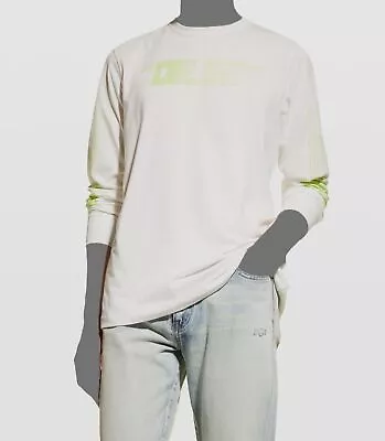 $110 Diesel Men's White Crew-Neck Long-Sleeve Graphic T Shirt L • $35.38