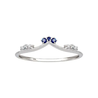 £116.52 • Buy 10k White Gold Curved Genuine Sapphire And Diamond Band Guard