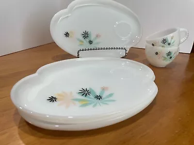 Federal Atomic Flower Milk Glass Patio Snack Set Vintage Mid-Century Modern • $34.98