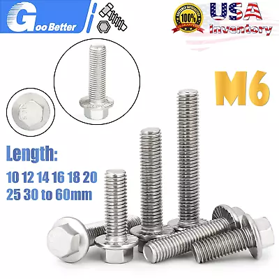 M6 Hexagon Flange Head Cap Bolts Stainless Steel Hex Flange Head Screw GB5787 • $5.99