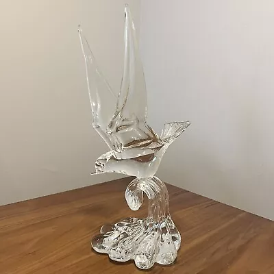 Signed Murano Italy 1983 Cristallo Glass Bird Riding Wave 15  Clear Sculpture • $175