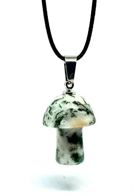 Mushroom Necklace Moss Agate Pendant Crystal Natural Gemstone Spiritual Necklace • £3.95