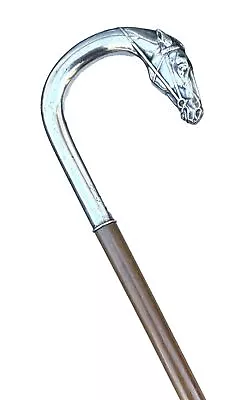 Vintage Antique Silver Alpacca Horse Crook Handle Ebony Fancy Walking Stick Cane • $1199