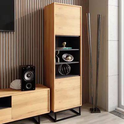 Loft Retro 175cm Industrial Display Cabinet Sideboard Vintage Oak Cabinet • £159.90