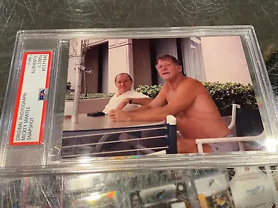 1980's Mickey Mantle With Friend At Pool Original Snapshot Photo Psa Type 1 • $400