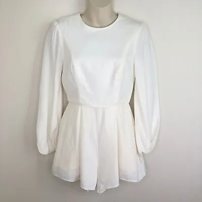 Zimmermann Sample Romper Playsuit Size 6-8 Off White Long Blouson Sleeve Pockets • $85