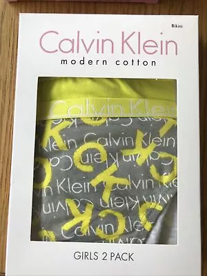 Calvin Klein Modern Collection Bikini - Girls 2 Pack Size 8-10. Yellow/grey • £16