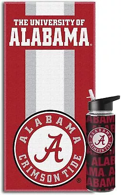 NCAA Fan Bundle W/ Water Bottle Beach Towel (Alabama Crimson Tide Striped) • $34.95