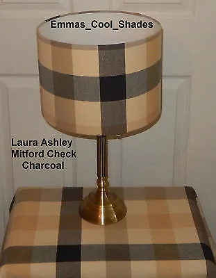 Laura Ashley Check Lampshade Mitford Charcoal Fabric Country Tartan Handmade • £49.99