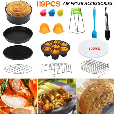 $35.99 • Buy 119 PCS 8 '' Air Fryer Accessories Rack Cake Pizza Oven Barbecue Frying Pan Tray