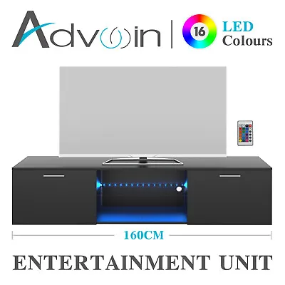 $102.90 • Buy 160CM TV Cabinet Entertainment Unit Storage W/2 Drawers & LED Black