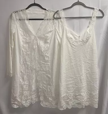 VTG Vanity Fair Peignoir Set Lace Nightgown & Robe White Size 34/6 Bridal Nylon • $49