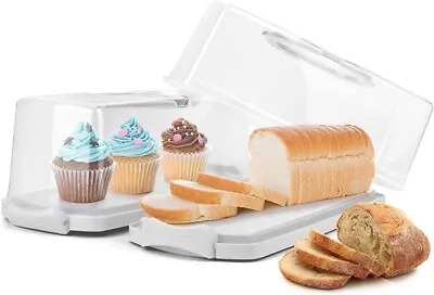 2-Pack Plastic Bread Box With Clear Lid Portable Container With Handle (White) • $10