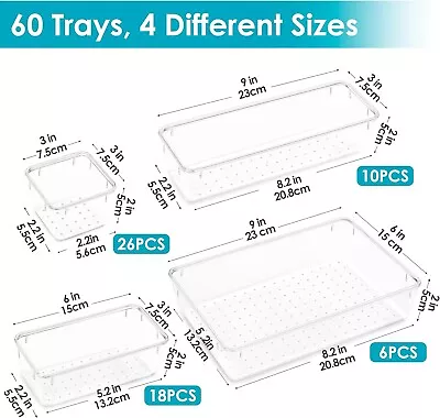 Vtopmart 60 PCS Drawer Organizer 4-Size Clear Plastic Drawer Organizer Bins • $30