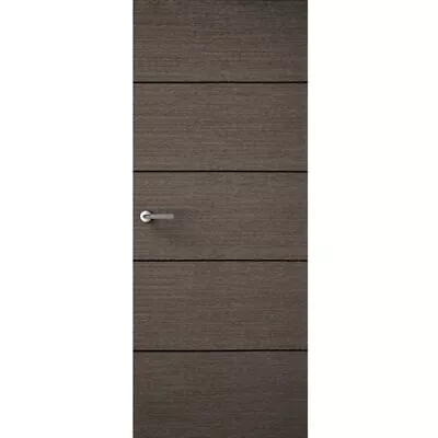 Milan 4 Line Charcoal Grey Real Wood Veneer Interior Solid Pre-Finished Door • £129.99