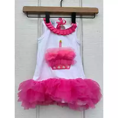 Mud Pie Baby Birthday Outfit With  Pink Tutu Ruffles Bow Cupcake Sz 0-6 Mos • $22