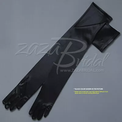 23.5  Long Shiny Stretch Satin Dress Gloves Opera Length 16BL - Various Colors • $15.99