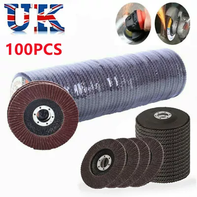 £18.99 • Buy 100x FLAP GRINDING SANDING DISCS 115mm 4.5  40 60 80 120 GRIT ANGLE WHEEL