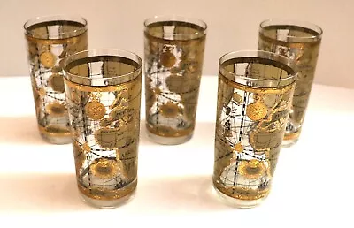 Cera 22K Gold Vintage Mid Century Modern World Maps Highball Glasses • $125