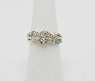  Zales .20CT Halo Diamond 14K Two Tone Bridal Solitarie Wedding  Engagement Band • $299.99