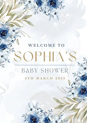 Personalised BABY SHOWER Party Sign POSTER Banner ANY Names FLOWERS A1 A2 A3 A4 • £12.99