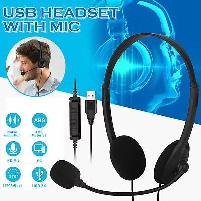 USB Noise Cancelling Headphone Microphone Headset For PC Laptop Office Chat Call • $9.88