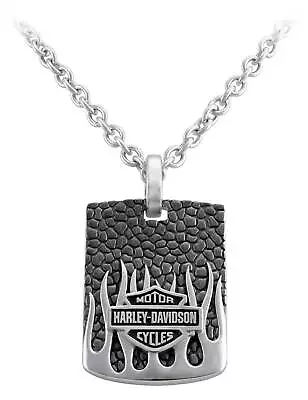 Harley-Davidson Men's Textured Bar & Shield Flames Dog Tag Chain Necklace • $59.95