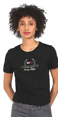 Tommy Hilfiger - Women's Essential Weather Logo Tee T Shirt - Black - XS • $16.99