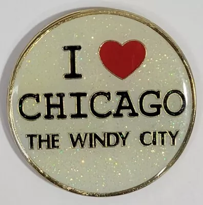 Vintage I ❤️ Chicago Magnet The Windy City Round Enamel Metal Fridge Souvenir 🌬 • $9.88