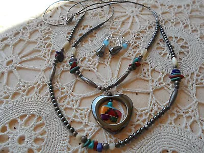 Zuni Inlaid Necklace Earring Set Vintage • $51.88