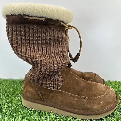 UGG Crochet Knit Suburb Boots Womens Size 6 Brown Sheepskin Top S/N 5124 • $24.87
