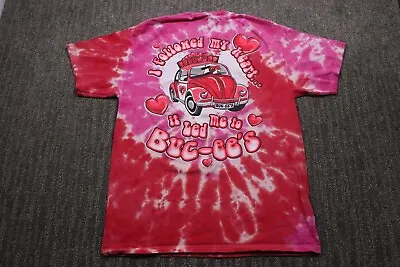 Buc-ee's VW Bug Full Of Hearts Valentine's Tide Dye Shirt Double Sided Women's M • $29.77