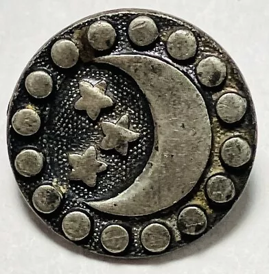 Antique Vintage Pewter Metal Picture Button Crescent Moon & Stars 5/8” • $0.99