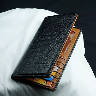 Men Long Wallet Handmade Genuine Leather RFID Real Crocodile Clutch Bag Handbag • $99