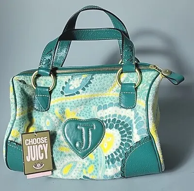 Juicy Couture Purse  Gia  Mint Green Paisley Velour Bowler Shoulder Bag Y2K NWT • $89.97