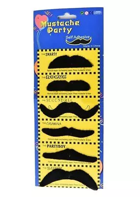 Kids Adults Fake Joke Fancy Dress Pack Of 6 Black Adhesive Moustaches Ukseller • £2.25