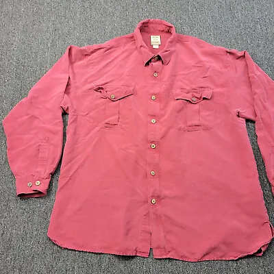 Vintage Tommy Bahama Shirt Mens XL Red Solid Long Sleeve Pockets 100% Silk • $35.99