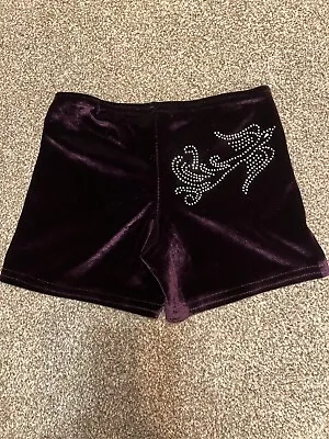 Girls Plum Colour Velvet Gymnastics Dance Shorts Size 28 • £9.99