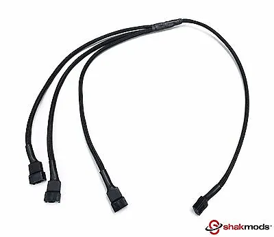 Shakmods 4 Pin PWM Fan To 3 Ways Y Splitter 60cm Black Sleeved Extension Cable • $8.69